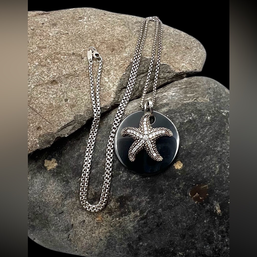 Thomas Sabo Designer Sterling Silver Cz Starfish Hematite Disc Pendant Necklace